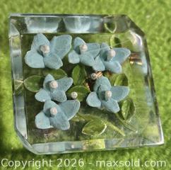 MaxSold Auction: Very Vintage Blue Floral Reverse Carved painted Lucite brooch. Jewelry. - Burnaby (British Columbia, Canada) SELLER MANAGED Downsizing Online Auction - Claude Avenue