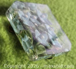 MaxSold Auction: Very Vintage Blue Floral Reverse Carved painted Lucite brooch. Jewelry. - Burnaby (British Columbia, Canada) SELLER MANAGED Downsizing Online Auction - Claude Avenue