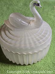 MaxSold Auction: Vintage MCM frosted swan Vanity Jewelry  box with  lipstick holder - Burnaby (British Columbia, Canada) SELLER MANAGED Downsizing Online Auction - Claude Avenue