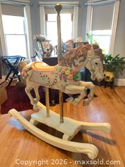 MaxSold Auction: Vintage Carousel Rocking Horse with Decorative Pole - Abington (Massachusetts, USA) PARTNER MANAGED Downsizing Online Auction - North Avenue