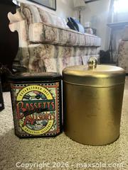 MaxSold Auction: Lot of 2 Decorative Metal Storage Tins — Bassett's & Gold - Sarnia (Ontario, Canada) PARTNER MANAGED Downsizing Online Auction -  Palmerston Street