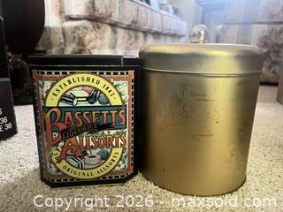 MaxSold Auction: Lot of 2 Decorative Metal Storage Tins — Bassett's & Gold - Sarnia (Ontario, Canada) PARTNER MANAGED Downsizing Online Auction -  Palmerston Street