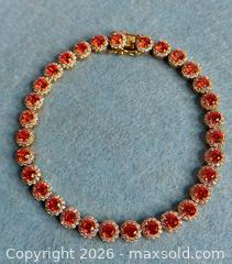 MaxSold Auction: Garnet and CZ Gold Wash Sterling Silver Tennis Bracelet  - Hamilton (Ontario, Canada) SELLER MANAGED Estate Sale Online Auction - Gertrude Street
