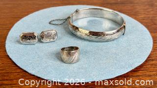 MaxSold Auction: Vintage Ornate Birks Sterling Bangle + Ring + Earrings - Hamilton (Ontario, Canada) SELLER MANAGED Estate Sale Online Auction - Gertrude Street