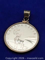 MaxSold Auction: 2018 $3 Caribou Canada 99.99% Pure Silver Coin in Sterling Silver 925 Pendant / Charm Frame - Cobourg (Ontario, Canada) SELLER MANAGED Moving Online Auction - Burnham Street