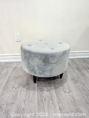 MaxSold Auction: Round Grey Tufted Ottoman - Cobourg (Ontario, Canada) SELLER MANAGED Moving Online Auction - Burnham Street