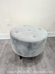 MaxSold Auction: Round Grey Tufted Ottoman - Cobourg (Ontario, Canada) SELLER MANAGED Moving Online Auction - Burnham Street