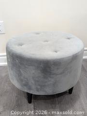 MaxSold Auction: Round Grey Tufted Ottoman - Cobourg (Ontario, Canada) SELLER MANAGED Moving Online Auction - Burnham Street