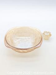 MaxSold Auction: Vintage Jeannette Glass Floragold Louisa Marigold Iridescent Serving Bowl & Candle Holder - Cobourg (Ontario, Canada) SELLER MANAGED Moving Online Auction - Burnham Street