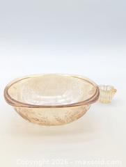 MaxSold Auction: Vintage Jeannette Glass Floragold Louisa Marigold Iridescent Serving Bowl & Candle Holder - Cobourg (Ontario, Canada) SELLER MANAGED Moving Online Auction - Burnham Street