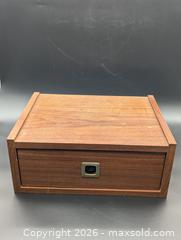 MaxSold Auction: Vintage Midcentury Modern MCM Wall-Mounted Floating Wooden Nightstand #1 - Cobourg (Ontario, Canada) SELLER MANAGED Moving Online Auction - Burnham Street
