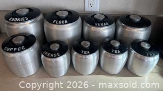 MaxSold Auction: 9 Vintage Midcentury Kromex Spun Aluminum Canisters - Oxnard (California, USA) PARTNER MANAGED Estate Sale Online Auction - West Fifth Street
