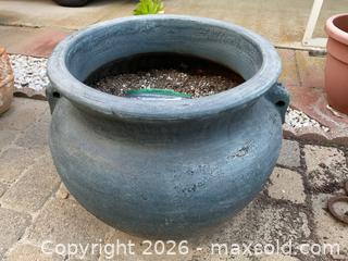 MaxSold Auction: Large Round Blue-Gray Clay or Terracotta Pot - Oxnard (California, USA) PARTNER MANAGED Estate Sale Online Auction - West Fifth Street