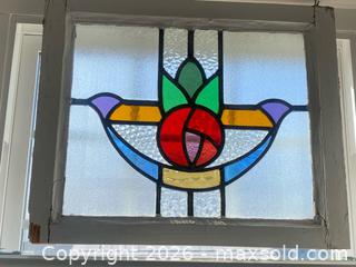 MaxSold Auction: Pair of Vintage Decorative Compact 1930's Stained Glass Window Frame Panels - Oxnard (California, USA) PARTNER MANAGED Estate Sale Online Auction - West Fifth Street