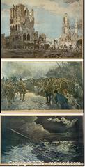 MaxSold Auction: 3 Frame Prints:  "The Cloth Hall, Ypres" / "Landing of the First Canadian Division at Saint-Nazaire, 1915" / "The Night Patrol - Canadian Motor Torped - Oakville (Ontario, Canada) PARTNER MANAGED Estate Sale Online Auction - Lakeshore Road West