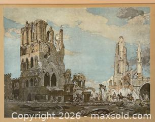MaxSold Auction: 3 Frame Prints:  "The Cloth Hall, Ypres" / "Landing of the First Canadian Division at Saint-Nazaire, 1915" / "The Night Patrol - Canadian Motor Torped - Oakville (Ontario, Canada) PARTNER MANAGED Estate Sale Online Auction - Lakeshore Road West