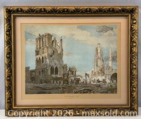 MaxSold Auction: 3 Frame Prints:  "The Cloth Hall, Ypres" / "Landing of the First Canadian Division at Saint-Nazaire, 1915" / "The Night Patrol - Canadian Motor Torped - Oakville (Ontario, Canada) PARTNER MANAGED Estate Sale Online Auction - Lakeshore Road West