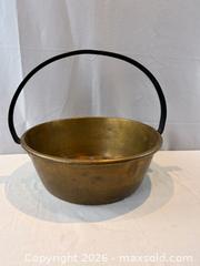 MaxSold Auction: Antique Brass Jam Pan or Cooking Pot with Cast Iron Handle. Circa 19c - Oakville (Ontario, Canada) PARTNER MANAGED Estate Sale Online Auction - Lakeshore Road West