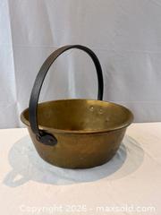 MaxSold Auction: Antique Brass Jam Pan or Cooking Pot with Cast Iron Handle. Circa 19c - Oakville (Ontario, Canada) PARTNER MANAGED Estate Sale Online Auction - Lakeshore Road West