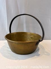 MaxSold Auction: Antique Brass Jam Pan or Cooking Pot with Cast Iron Handle. Circa 19c - Oakville (Ontario, Canada) PARTNER MANAGED Estate Sale Online Auction - Lakeshore Road West