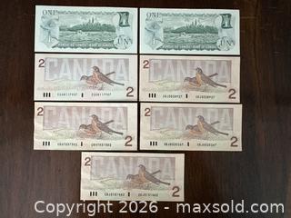 MaxSold Auction: Canadian 1970s and 1980s Small-Format Banknotes $1 & $2, 7 Pieces - Oakville (Ontario, Canada) PARTNER MANAGED Estate Sale Online Auction - Lakeshore Road West