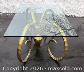 MaxSold Auction:  Alain Chervet style mid century cast Brass Ram's Head IBEX table. - Oakville (Ontario, Canada) PARTNER MANAGED Estate Sale Online Auction - Lakeshore Road West