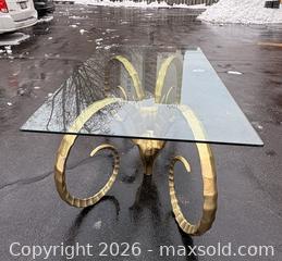 MaxSold Auction:  Alain Chervet style mid century cast Brass Ram's Head IBEX table. - Oakville (Ontario, Canada) PARTNER MANAGED Estate Sale Online Auction - Lakeshore Road West