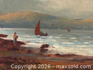 MaxSold Auction: Original Oil on Canvas Large Painting of Coastal Landscape with Boats in Ornate Gilded Frame. Signed by Artist James M. MACKAY - Oakville (Ontario, Canada) PARTNER MANAGED Estate Sale Online Auction - Lakeshore Road West