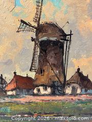 MaxSold Auction: Original Oil Painting of Dutch Seaside Village with Windmill. Signed by Artist  - Oakville (Ontario, Canada) PARTNER MANAGED Estate Sale Online Auction - Lakeshore Road West