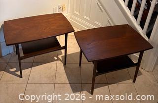 MaxSold Auction: Pair of Mid Century Modern Teak Side Tables with Lower Shelf - Oakville (Ontario, Canada) PARTNER MANAGED Estate Sale Online Auction - Lakeshore Road West