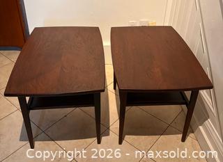 MaxSold Auction: Pair of Mid Century Modern Teak Side Tables with Lower Shelf - Oakville (Ontario, Canada) PARTNER MANAGED Estate Sale Online Auction - Lakeshore Road West