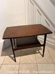 MaxSold Auction: Pair of Mid Century Modern Teak Side Tables with Lower Shelf - Oakville (Ontario, Canada) PARTNER MANAGED Estate Sale Online Auction - Lakeshore Road West