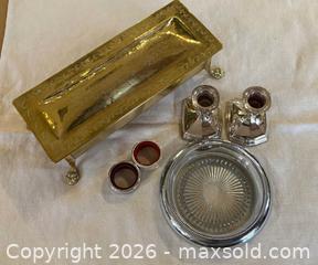MaxSold Auction: Silver Plate and Brass: Candlestick Holders, Wine Accessories and Large Hinged Brass Box - Oakville (Ontario, Canada) PARTNER MANAGED Estate Sale Online Auction - Lakeshore Road West