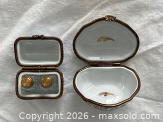 MaxSold Auction: Two Limoges Hand Painted Boxes: One with Two Perfume Bottles Inside. Signed. - Oakville (Ontario, Canada) PARTNER MANAGED Estate Sale Online Auction - Lakeshore Road West