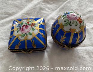 MaxSold Auction: Two Limoges Hand Painted Porcelain Boxes: One with Perfume Bottle. Signed Peint Main  - Oakville (Ontario, Canada) PARTNER MANAGED Estate Sale Online Auction - Lakeshore Road West
