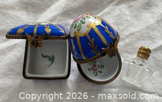 MaxSold Auction: Two Limoges Hand Painted Porcelain Boxes: One with Perfume Bottle. Signed Peint Main  - Oakville (Ontario, Canada) PARTNER MANAGED Estate Sale Online Auction - Lakeshore Road West
