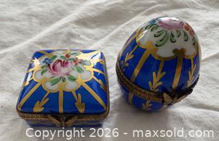 MaxSold Auction: Two Limoges Hand Painted Porcelain Boxes: One with Perfume Bottle. Signed Peint Main  - Oakville (Ontario, Canada) PARTNER MANAGED Estate Sale Online Auction - Lakeshore Road West