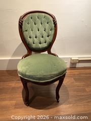 MaxSold Auction: Two Victorian Carved Wood Parlor Chairs with Sage Green Button-back Upholstery  - Oakville (Ontario, Canada) PARTNER MANAGED Estate Sale Online Auction - Lakeshore Road West