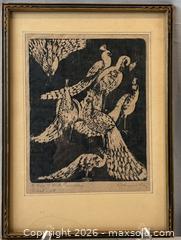 MaxSold Auction: "White Peacocks"  Signed Woodcut by Listed Canadian artist Katherine Day (1889-1976) - Oakville (Ontario, Canada) PARTNER MANAGED Estate Sale Online Auction - Lakeshore Road West
