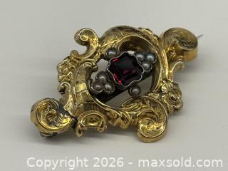 MaxSold Auction: Antique Victorian Garnet + Seed Pearl Gold Plated Brooch - Toronto (Ontario, Canada) PARTNER MANAGED Estate Sale Online Auction -  Esander Drive (STORAGE)