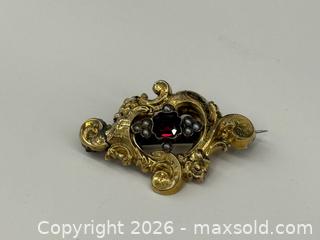 MaxSold Auction: Antique Victorian Garnet + Seed Pearl Gold Plated Brooch - Toronto (Ontario, Canada) PARTNER MANAGED Estate Sale Online Auction -  Esander Drive (STORAGE)