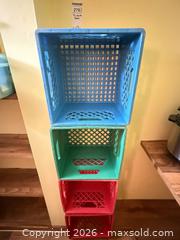 MaxSold Auction: Lot of 4 Plastic Stackable Milk Crates, Dairy Milk Crate Brand A - Barrie (Ontario, Canada) Downsizing Online Auction - Wessenger Drive