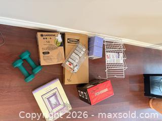 MaxSold Auction: Mixed household lot: neoprene dumbbells, card shuffler, wire shelf pieces B - Barrie (Ontario, Canada) Downsizing Online Auction - Wessenger Drive