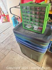 MaxSold Auction: Plastic Stackable Storage Totes & Small Parts Drawer Organizer A - Barrie (Ontario, Canada) Downsizing Online Auction - Wessenger Drive