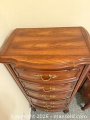 MaxSold Auction: Traditional Wood Veneer Chest of Drawers with Brass Pulls C - Barrie (Ontario, Canada) Downsizing Online Auction - Wessenger Drive