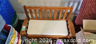 MaxSold Auction: Wood Bench with Cushion C - Barrie (Ontario, Canada) Downsizing Online Auction - Wessenger Drive