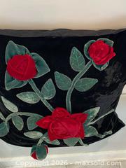 MaxSold Auction: Rare Beautiful Vintage Black Velvet Punch Needle Pillow Red Roses Victorian Style - St. Catharines (Ontario, Canada) SELLER MANAGED Estate Sale Online Auction - Monique Crescent