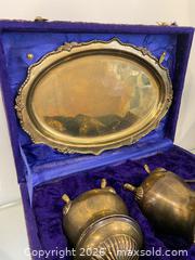 MaxSold Auction: Vintage Brass Cream and Sugar Set with Tray and Original Purple Velvet box  - St. Catharines (Ontario, Canada) SELLER MANAGED Estate Sale Online Auction - Monique Crescent