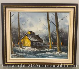 MaxSold Auction: Vintage Oil on Canvas Painting Cabin in Winter Landscape Scene Signed  - St. Catharines (Ontario, Canada) SELLER MANAGED Estate Sale Online Auction - Monique Crescent