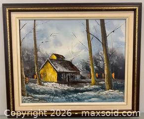 MaxSold Auction: Vintage Oil on Canvas Painting Cabin in Winter Landscape Scene Signed  - St. Catharines (Ontario, Canada) SELLER MANAGED Estate Sale Online Auction - Monique Crescent